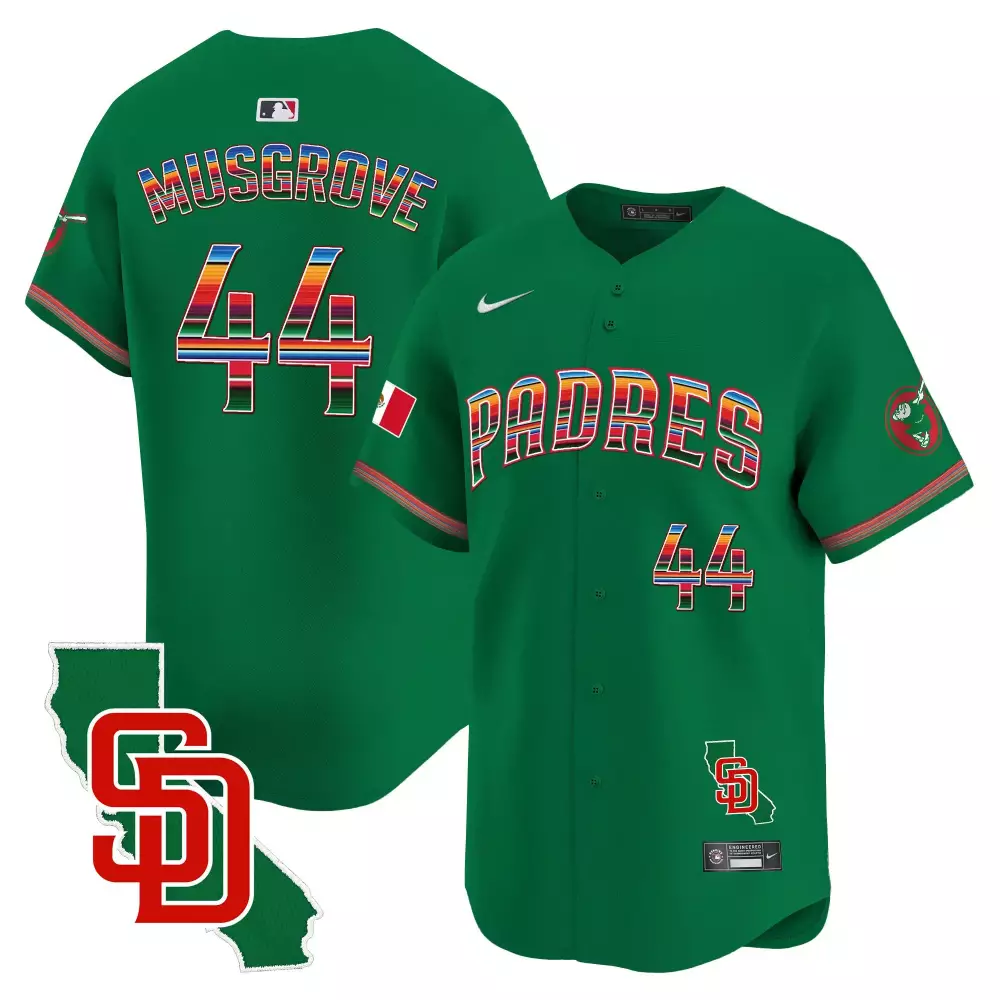 Joe Musgrove 44 Padres Jersey Green City Connect Mexico Flag Men Split Custom Design
