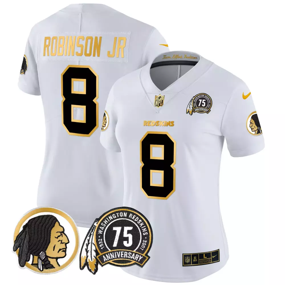 Robinson Jr. 8 Jersey White 75th Anniversary Washington Redskins Men Gold Black Throwback