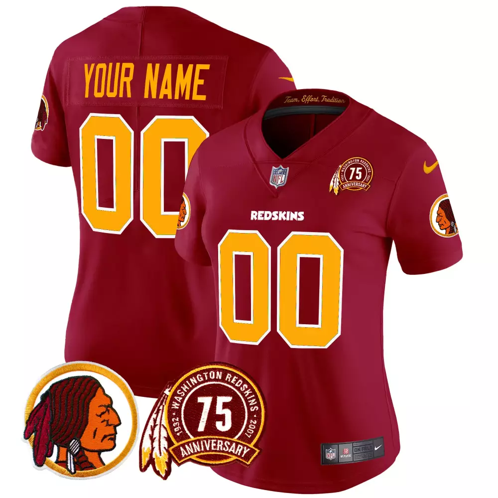 Custom Redskins Jersey Maroon 75th Anniversary Washington Yellow Throwback Vapor