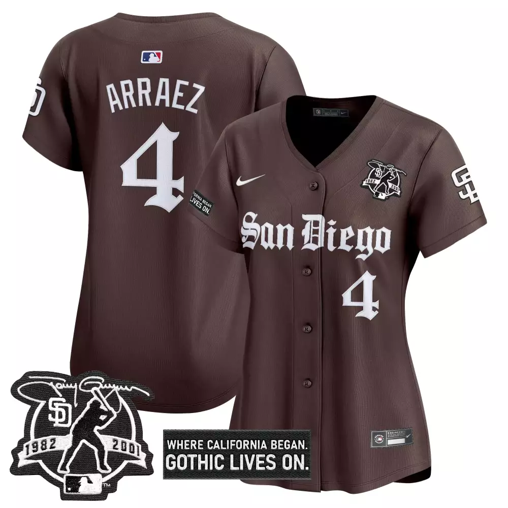 Arraez Gothic 4 San Diego Padres Jersey Brown 1982-2001 Anniversary Men White Vapor