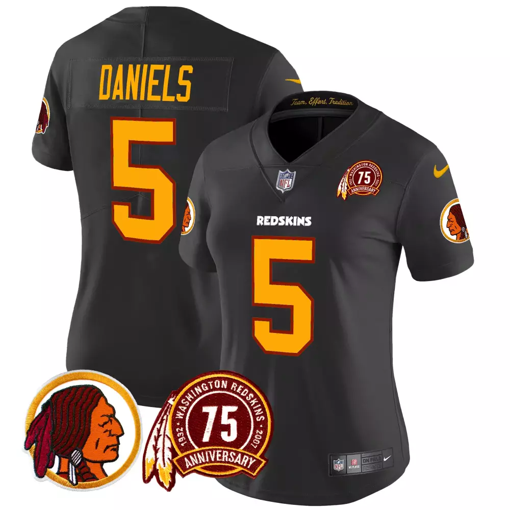 Jayden Daniels 5 Jersey Black Washington Redskins Men Gold Throwback Vapor Limited