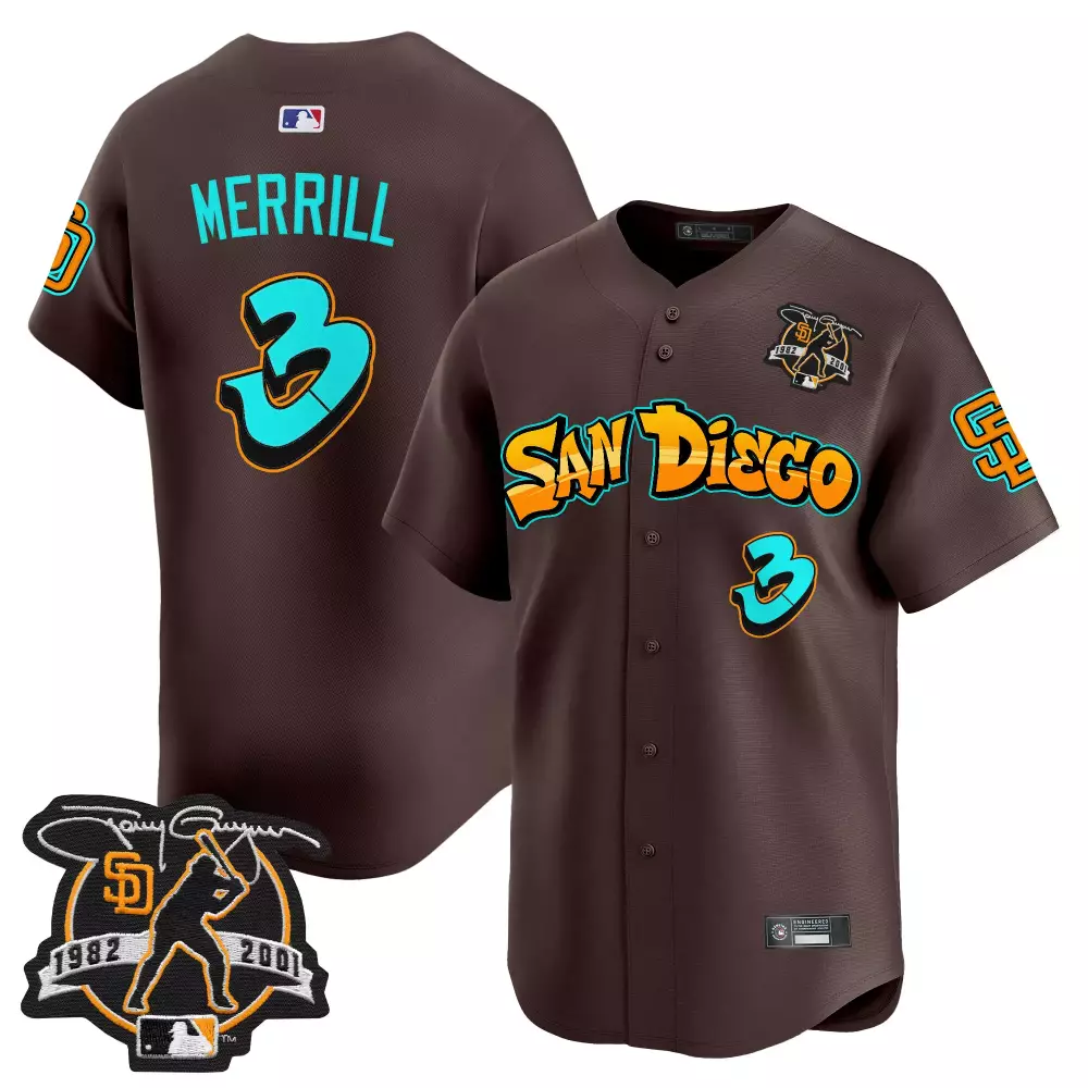 Jackson Merrill 3 Jersey Brown San Diego Padres 1982-2001 Men Orange Teal Vapor Embroidered