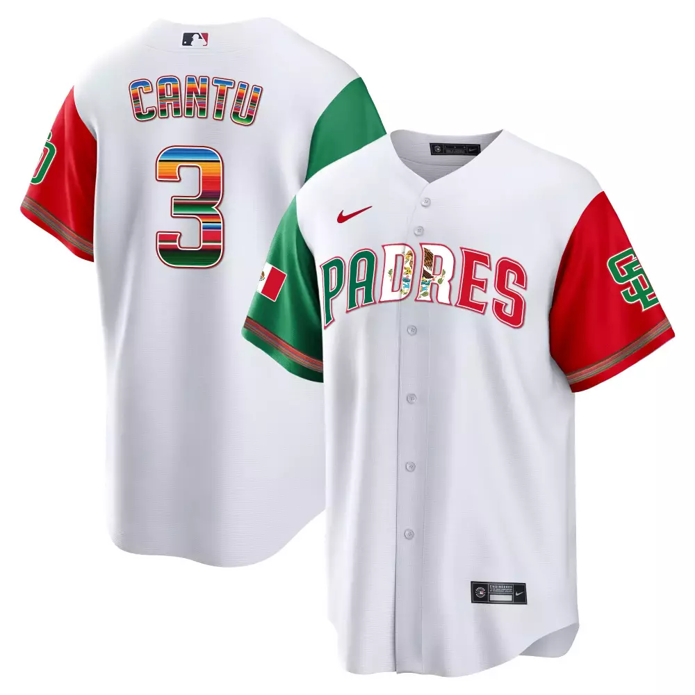Jorge Cantu 3 San Diego Padres Jersey White Mexico Flag Men Split Design Red Green