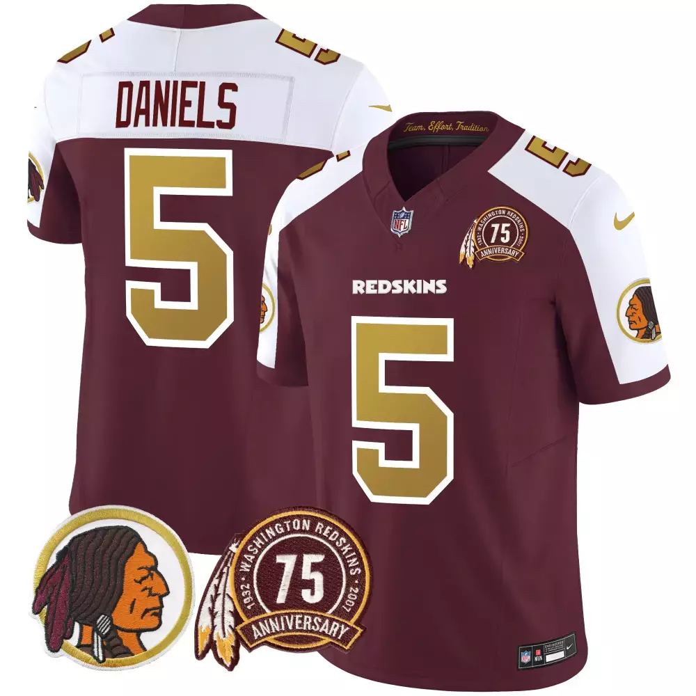 Jayden Daniels 5 Jersey Maroon 75th Anniversary Washington Redskins Native American Profile