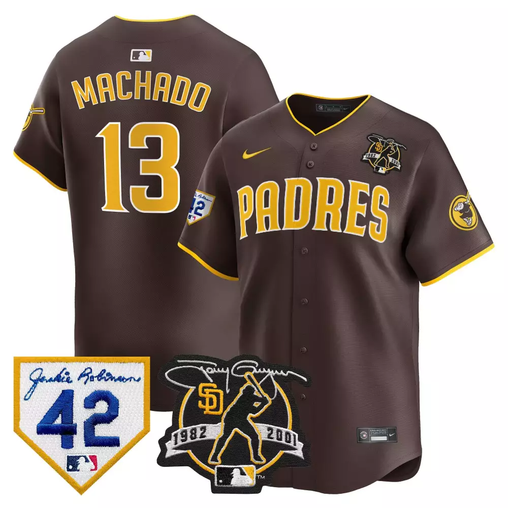 Manny Machado 13 Padres Jersey Brown Tony Gwynn Tribute Jackie Robinson 42 1982-2001