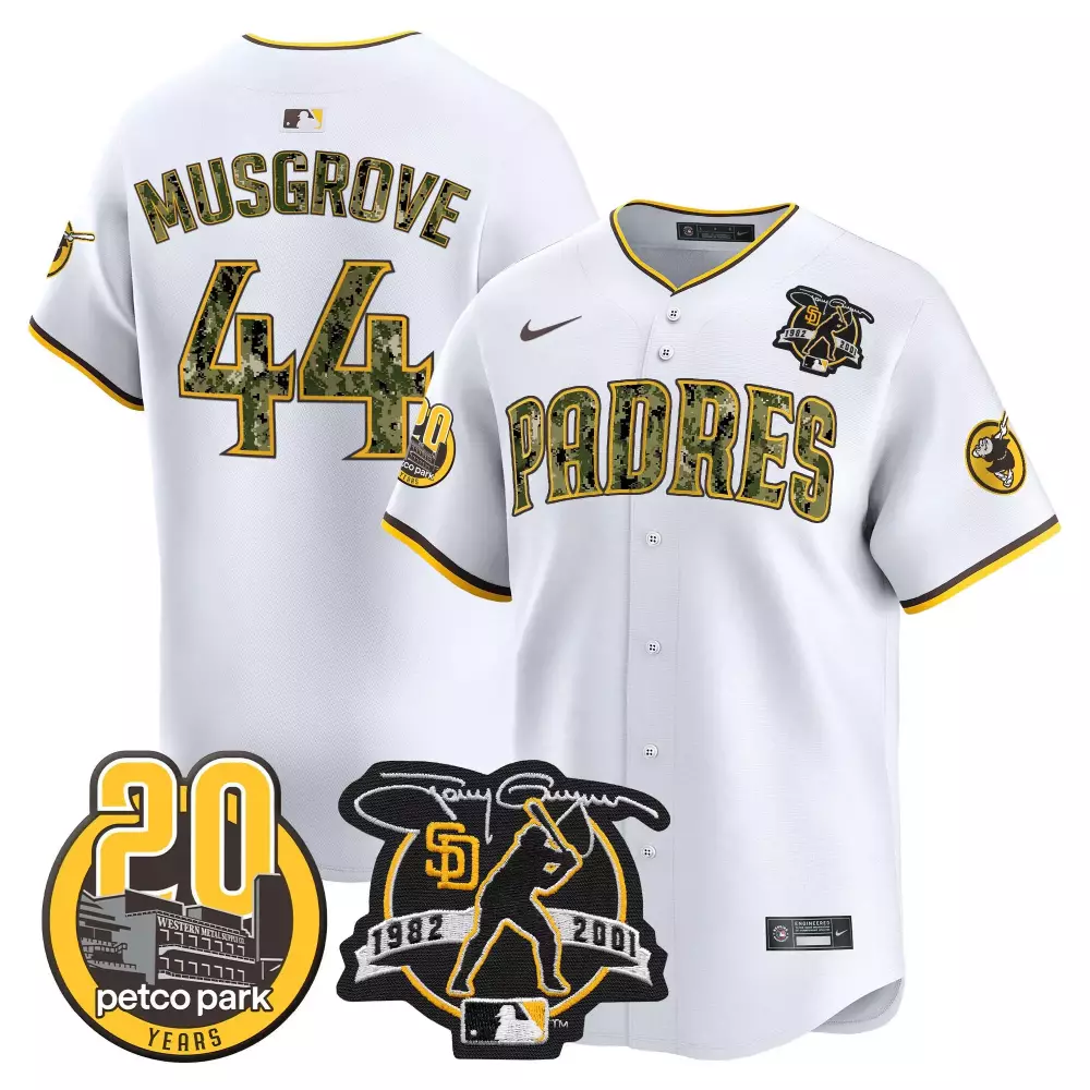 Joe Musgrove 44 Padres Jersey White Petco Park 20th Anniversary 20 Years Tony Gwynn 1982-2001