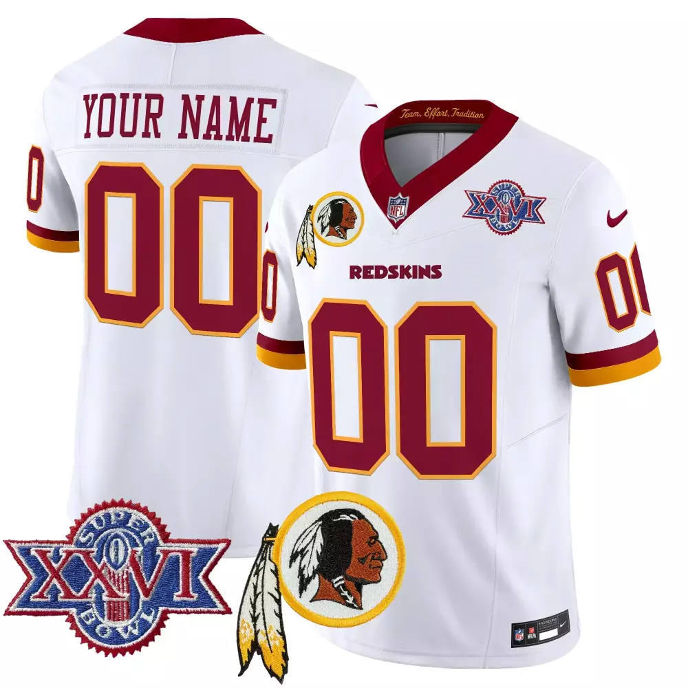 Custom Redskins Jersey White Super Bowl Xxvi Maroon Gold Stitched Vapor