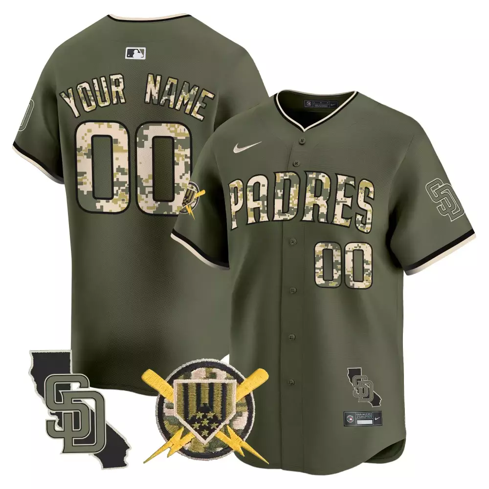 Custom Padres Jersey Olive Green Military Appreciation California Outline Sd Lightning Bolts