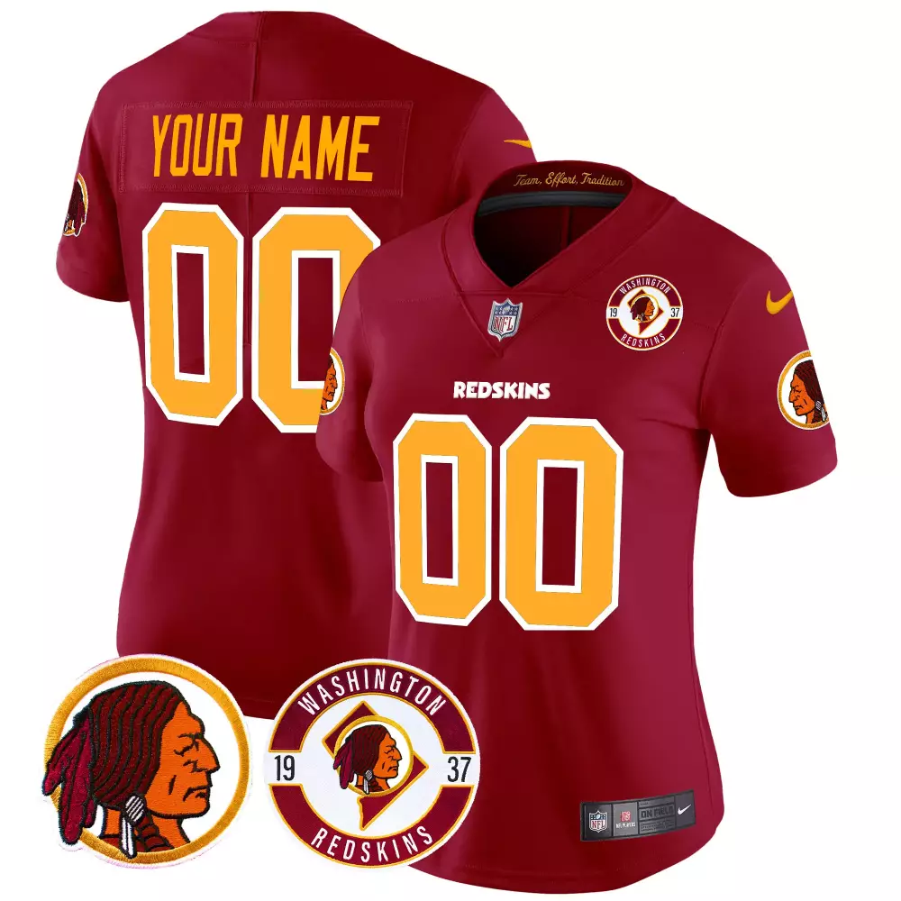 Custom Washington Redskins Jersey Maroon Women Yellow White Vapor Limited All Stitched