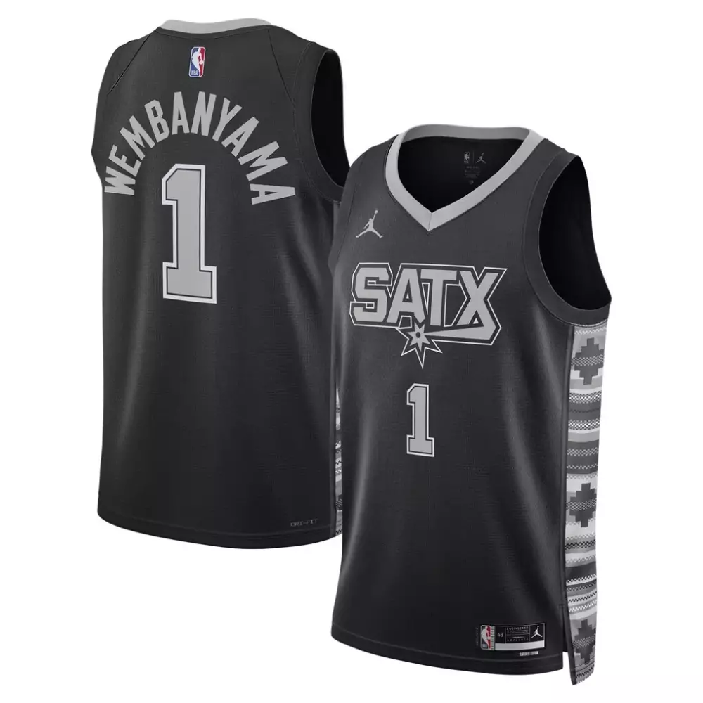 Victor Wembanyama 1 Satx Jersey Black Men Custom Design Gray White Unisex Swingman