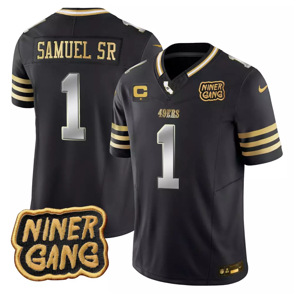 Deebo Samuel 1 49ERS Jersey Black Niner Gang 2023 Men Gold White Limited Vapor All