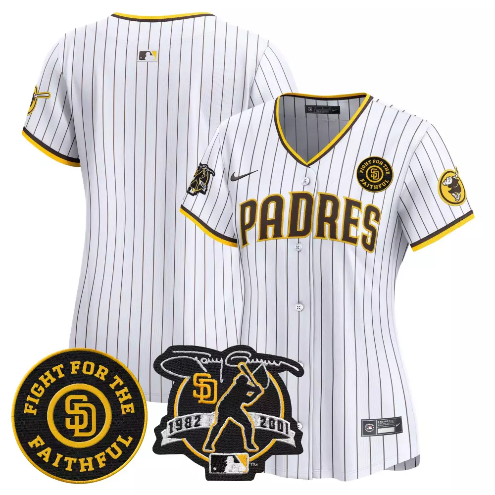 Tony Gwynn San Diego Padres Jersey White 1982-2001 Fight Faithful Men Brown Yellow