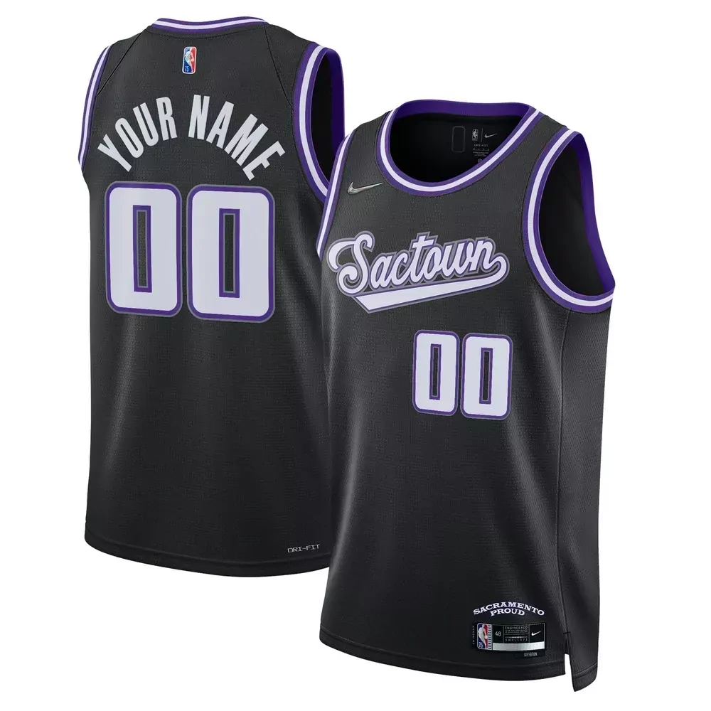 Custom Sacramento Kings Jersey Black Men Purple White All Stitched