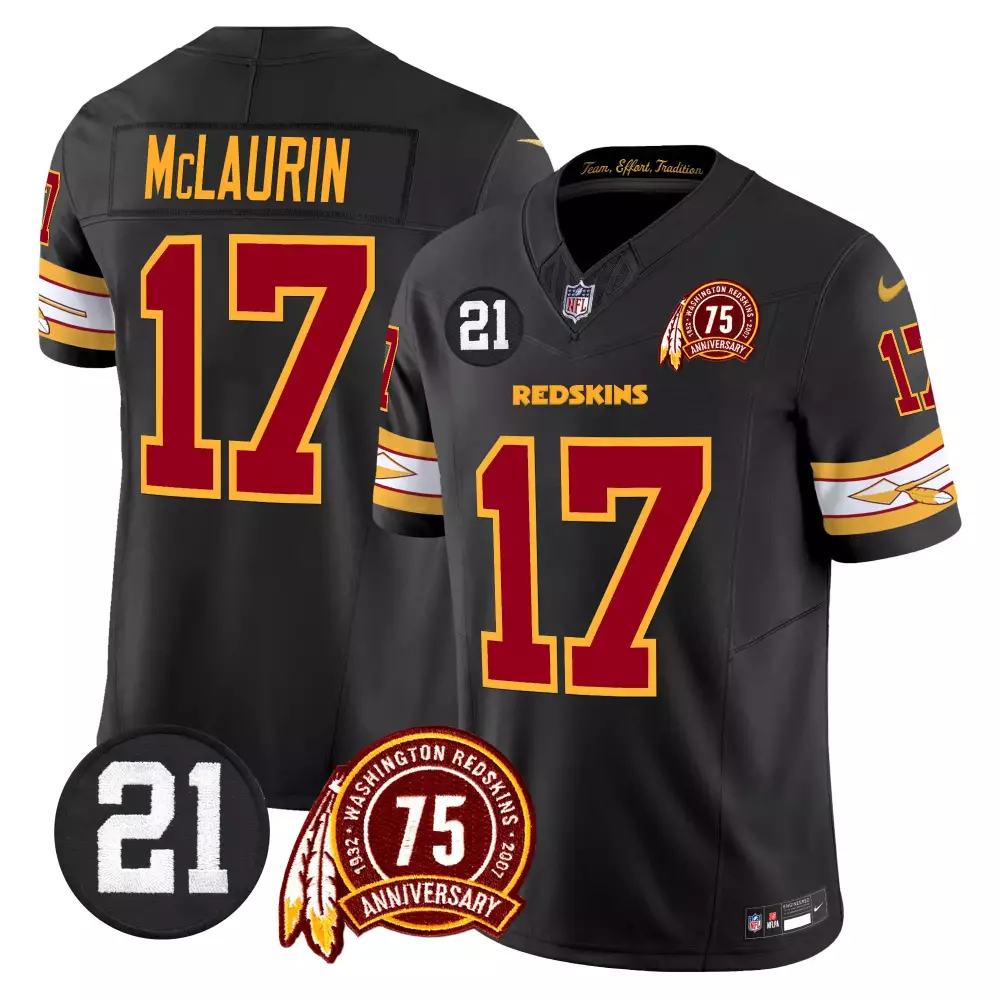 Terry Mclaurin 17 Jersey Black 75th Anniversary Washington Redskins Men Maroon Gold