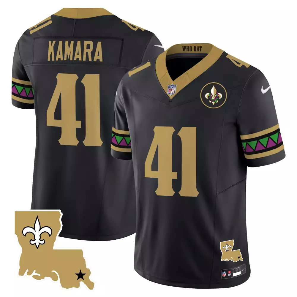 Alvin Kamara 41 Jersey Black Mardi Gras New Orleans Saints Men Alternate Gold Purple