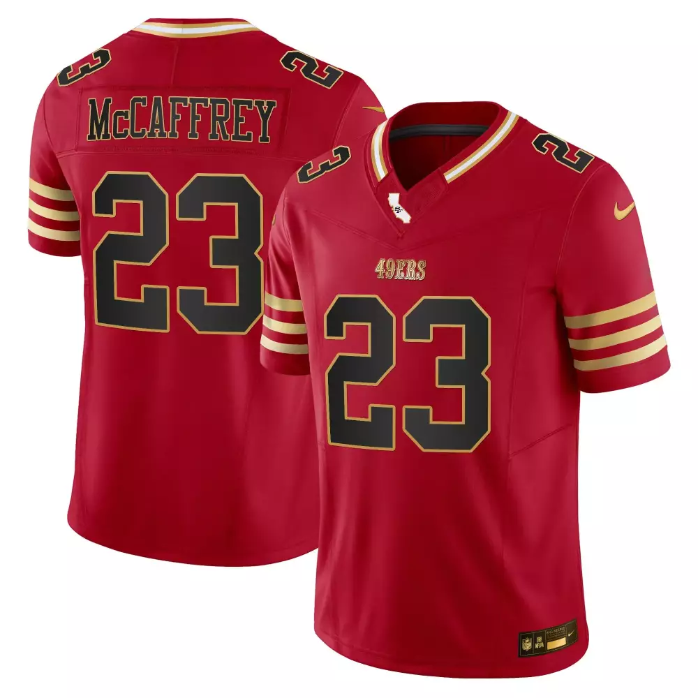 Christian Mccaffrey 23 49ERS Jersey Red Men Replica Gold Black Vapor All Stitched