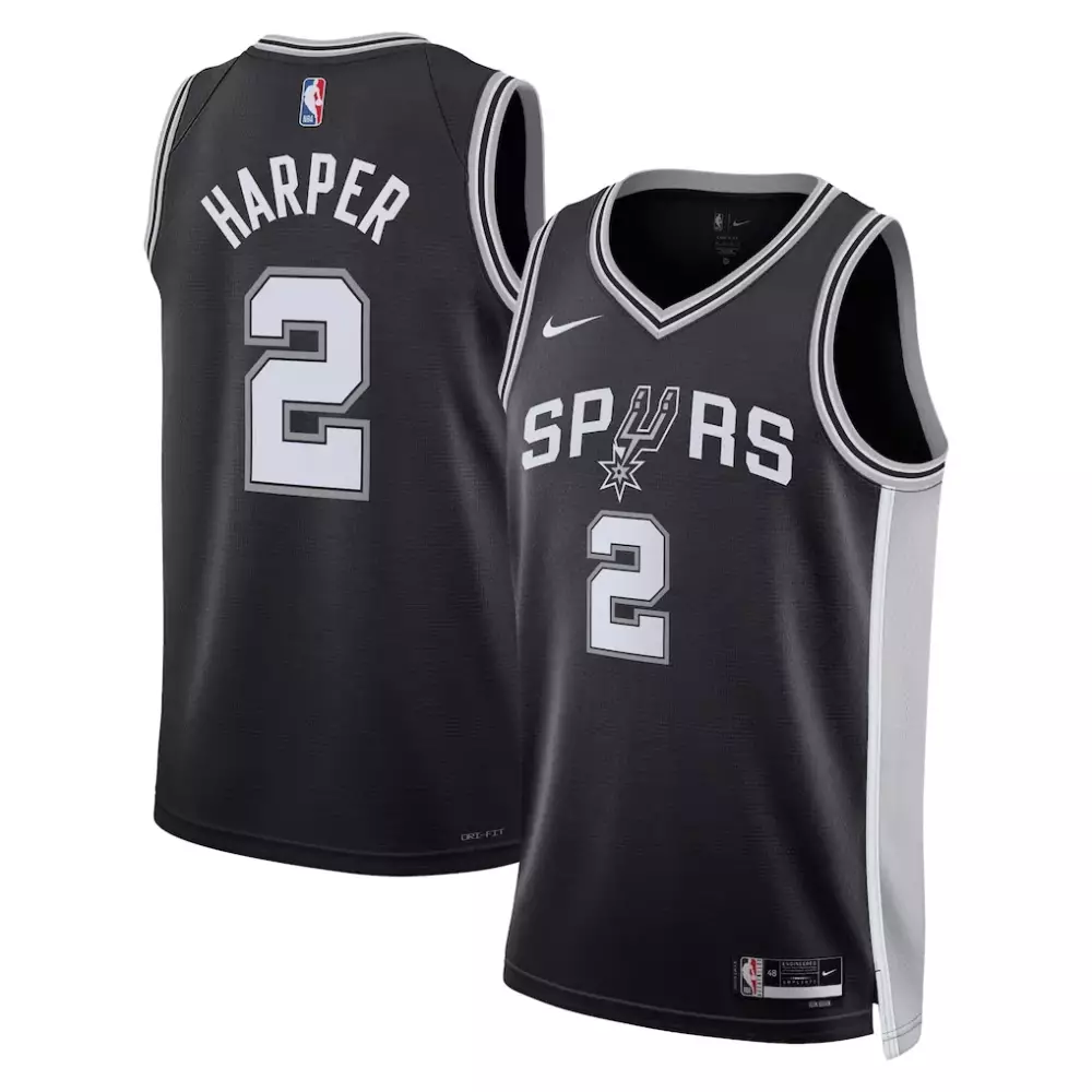 Dylan Harper 2 Spurs Jersey Black Men White Gray Unisex Swingman Icon