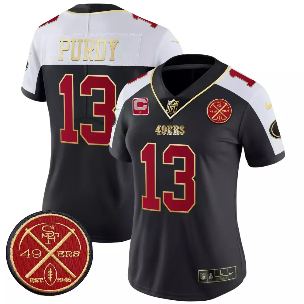 Brock Purdy 13 49ERS Jersey Black 1946 Women Standard Alternate Split Design White