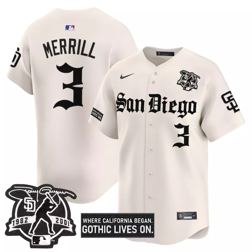 Merrill Gothic 3 San Diego Padres Jersey Cream City Connect 1982-2001 Black Stitched