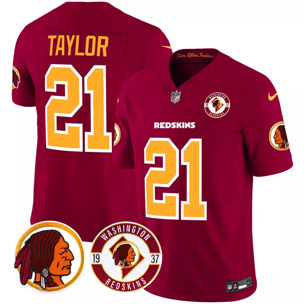 Sean Taylor 21 Redskins Jersey Maroon Throwback Washington Circular Profile Men Gold