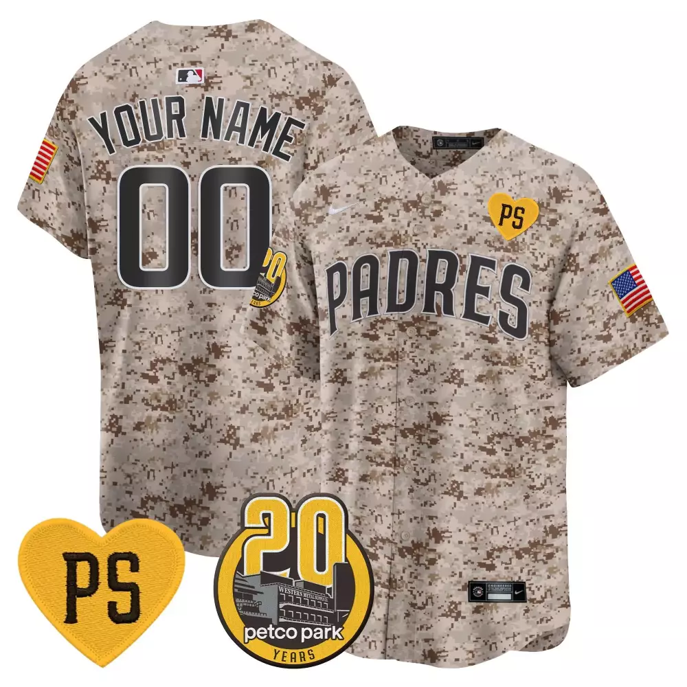 Custom Padres Jersey Tan Military Appreciation Us Flag Petco Park 20 Years Men MLB