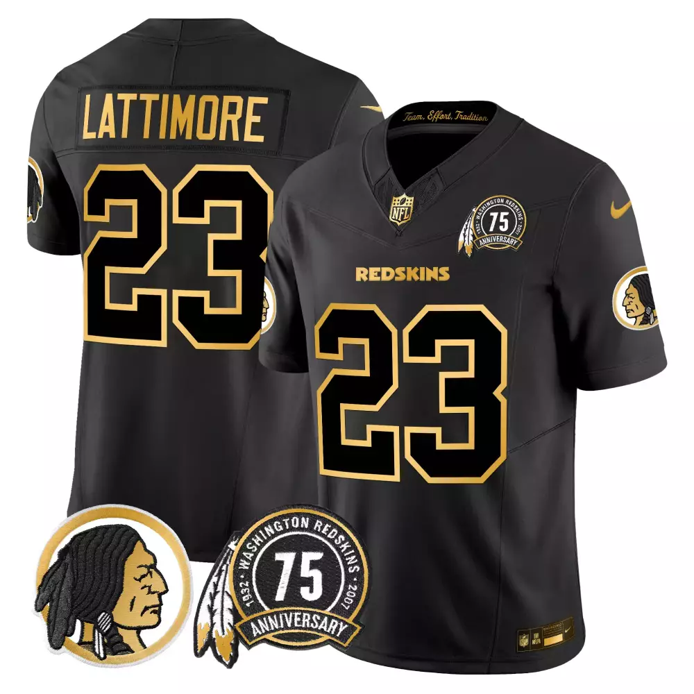 Marshon Lattimore 23 Jersey Black 75th Anniversary Washington Redskins Men Gold Throwback
