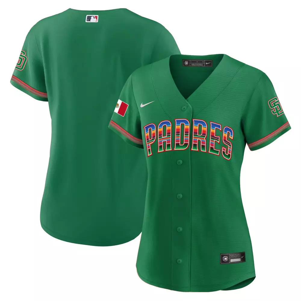 San Diego Padres Jersey Green City Connect Mexico Flag Split Design Red White Blue