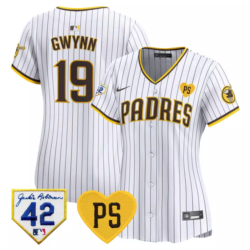 Tony Gwynn 19 Padres Jersey White Jackie Robinson 42 Ps Heart Men Brown Yellow Vapor