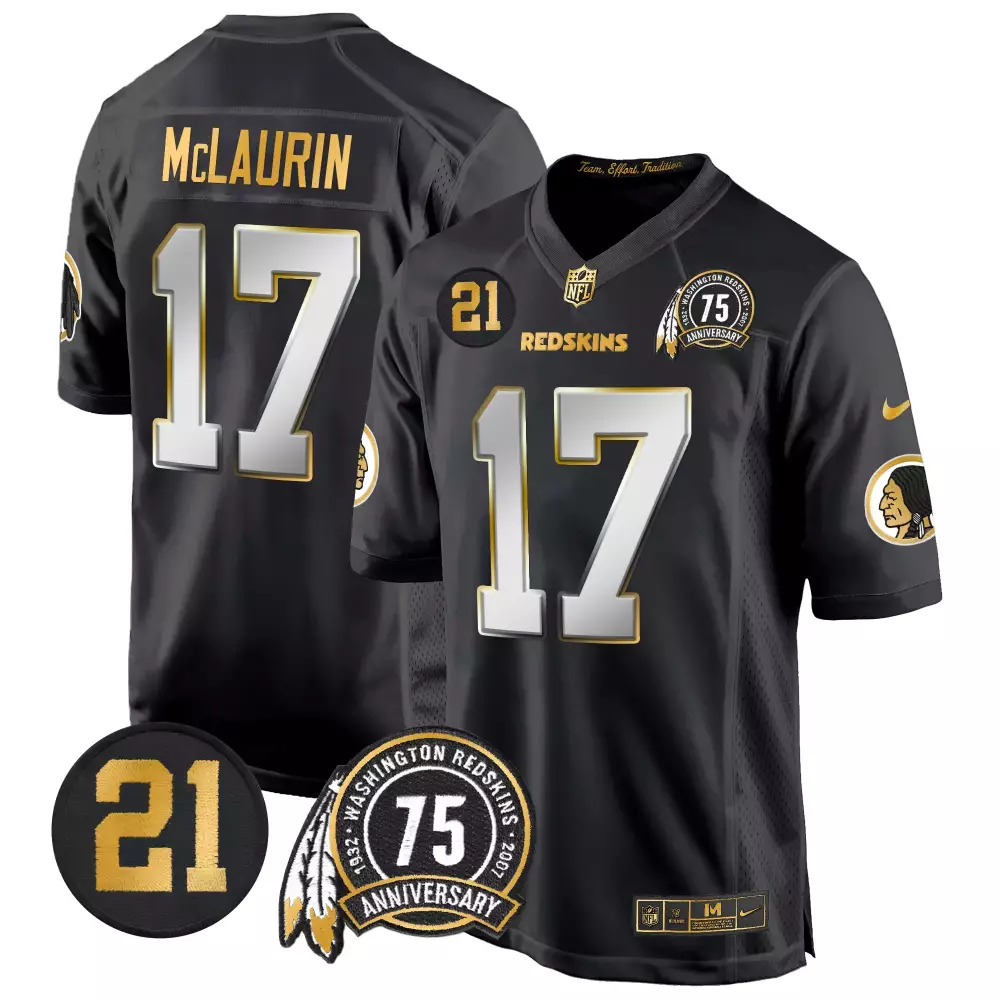 Terry Mclaurin 17 Jersey Black 75th Anniversary Washington Redskins Men Gold White