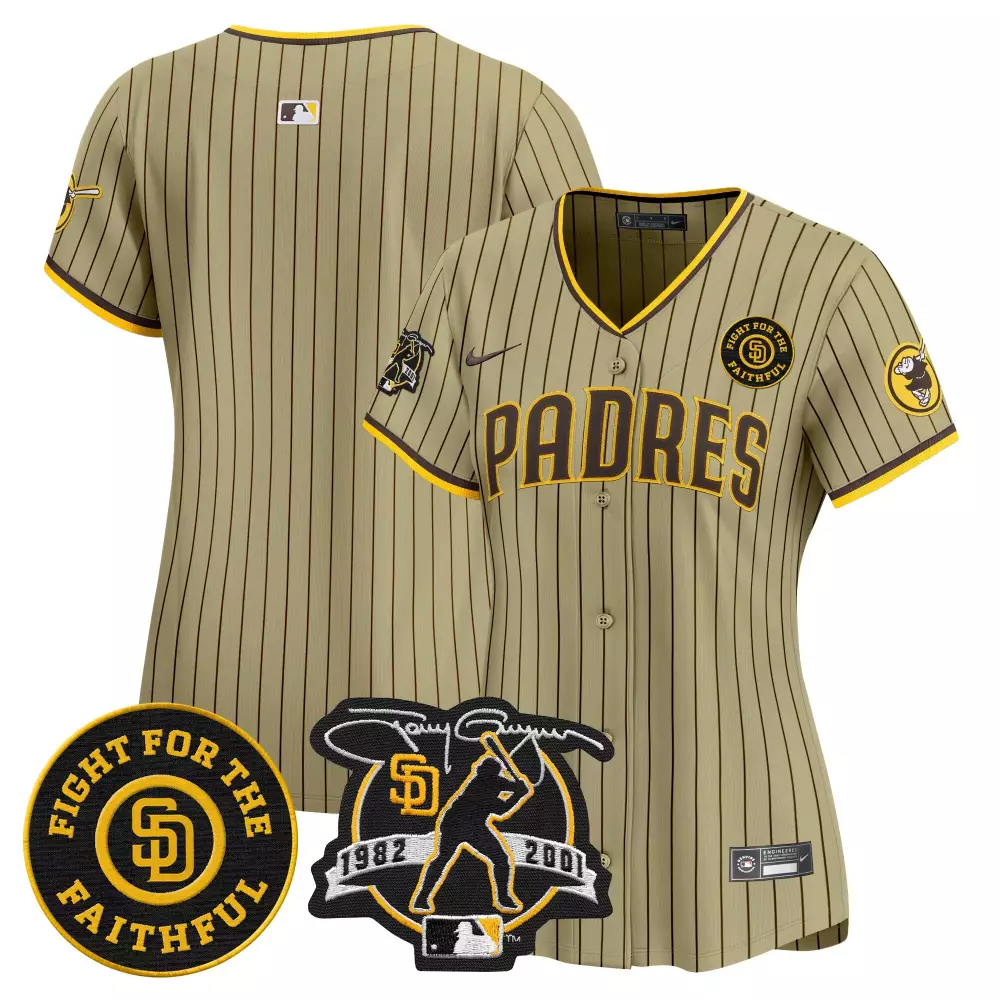 Tony Gwynn San Diego Padres Jersey Tan Fight Faithful 1982-2001 2001 Women Throwback