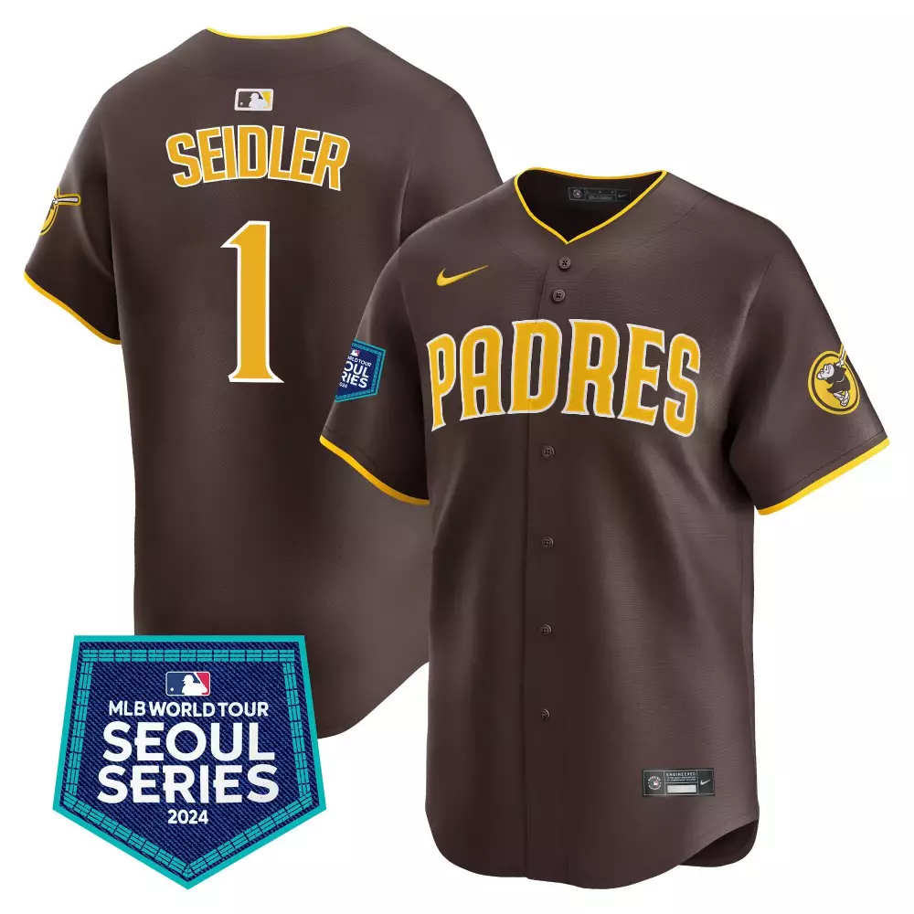 Peter Seidler 1 Padres Jersey Brown Men Yellow Vapor Premier Limited All Stitched