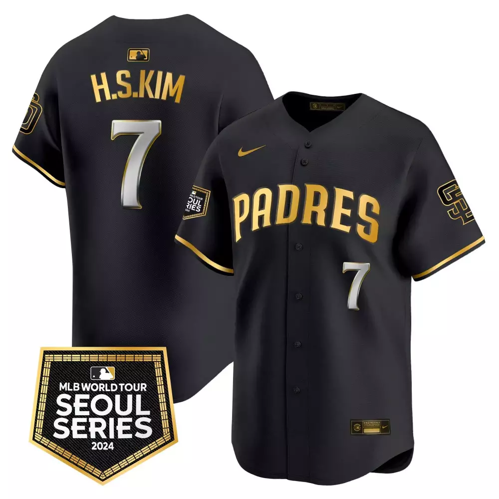 Haseong Kim 7 Padres Jersey Black Men Gold Vapor Premier Limited All
