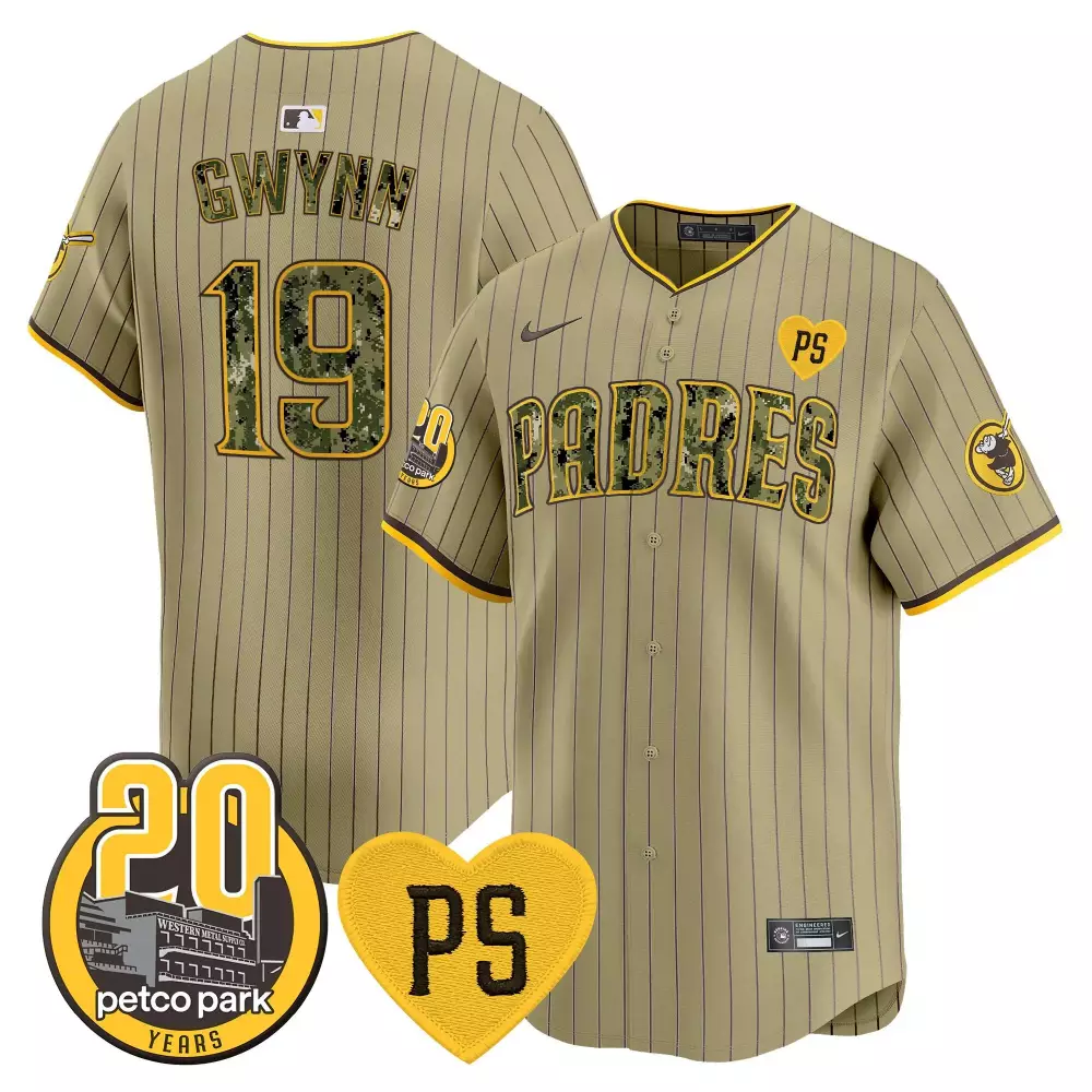 Tony Gwynn 19 Padres Jersey Tan Camo Petco Park 20 Years Ps Heart Men Brown Yellow