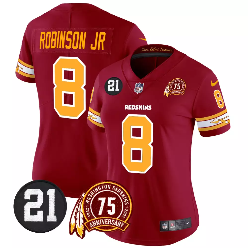 Robinson Jr. 8 Jersey Maroon 75th Anniversary Washington Redskins Number 21 Men Full