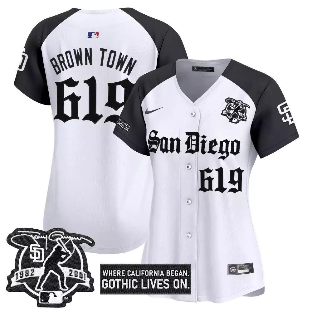 Town Gothic San Diego Padres Jersey White City Connect Men Black Vapor