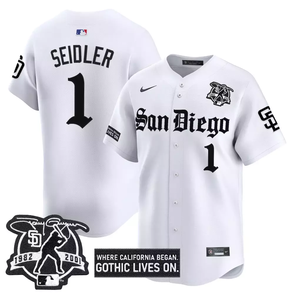 Seidler Gothic 1 San Diego Padres Jersey White Sd 1982 2001 Men Black Vapor Embroidered