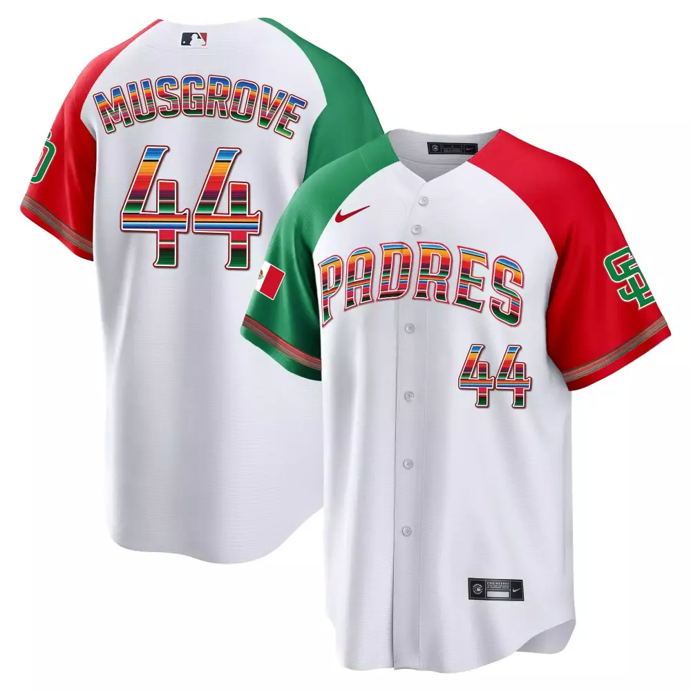 Joe Musgrove 44 Padres Jersey White Mexico Flag Men Split Custom Design Green Red