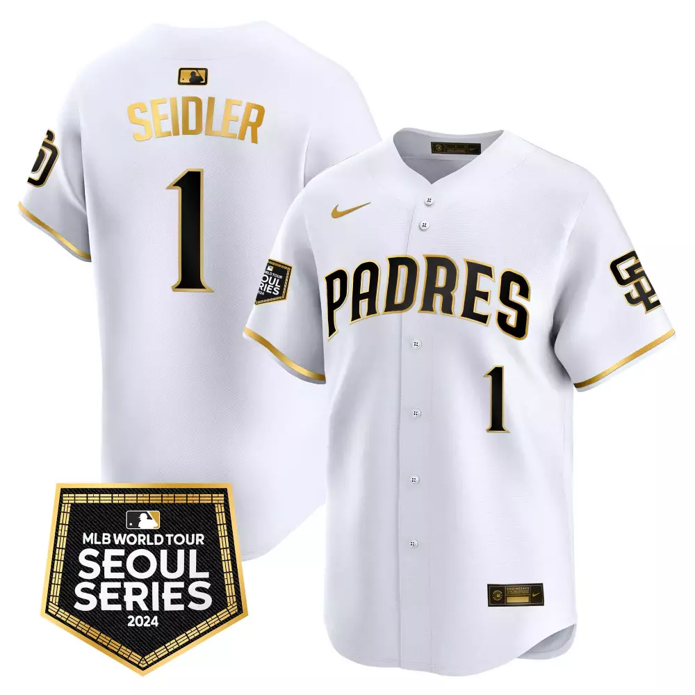 Peter Seidler 1 Padres Jersey White Men Gold Black Vapor Premier Limited All