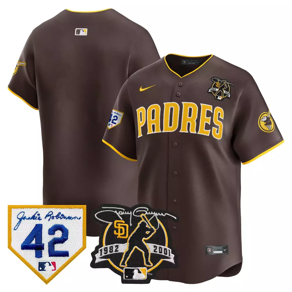 Tony Gwynn 19 San Diego Padres Jersey Brown Legacy Jackie Robinson 42 1982-2001 2001