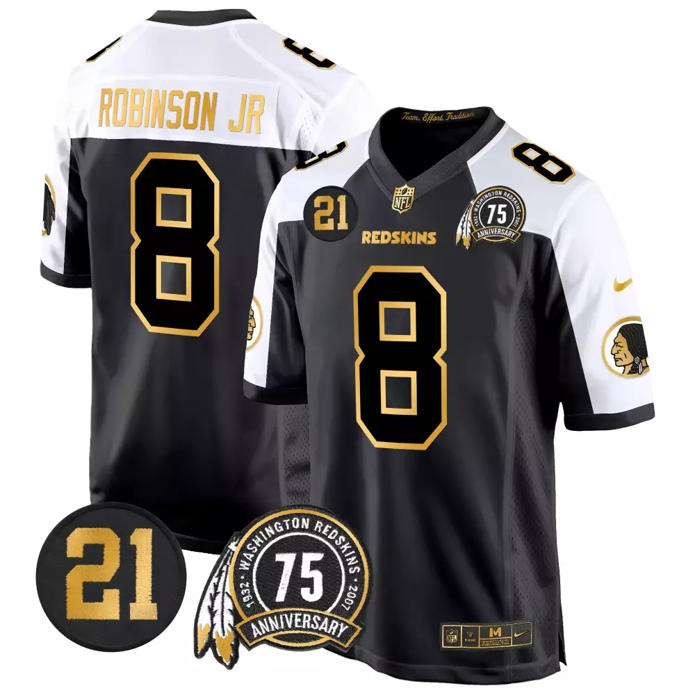 Robinson Jr. 8 Jersey Black 75th Anniversary Washington Redskins Head 21 Number Men