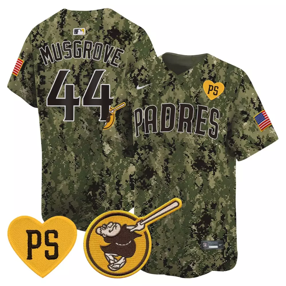 Joe Musgrove 44 Padres Jersey Green Camouflage Us Flag Ps Heart Men Custom Design