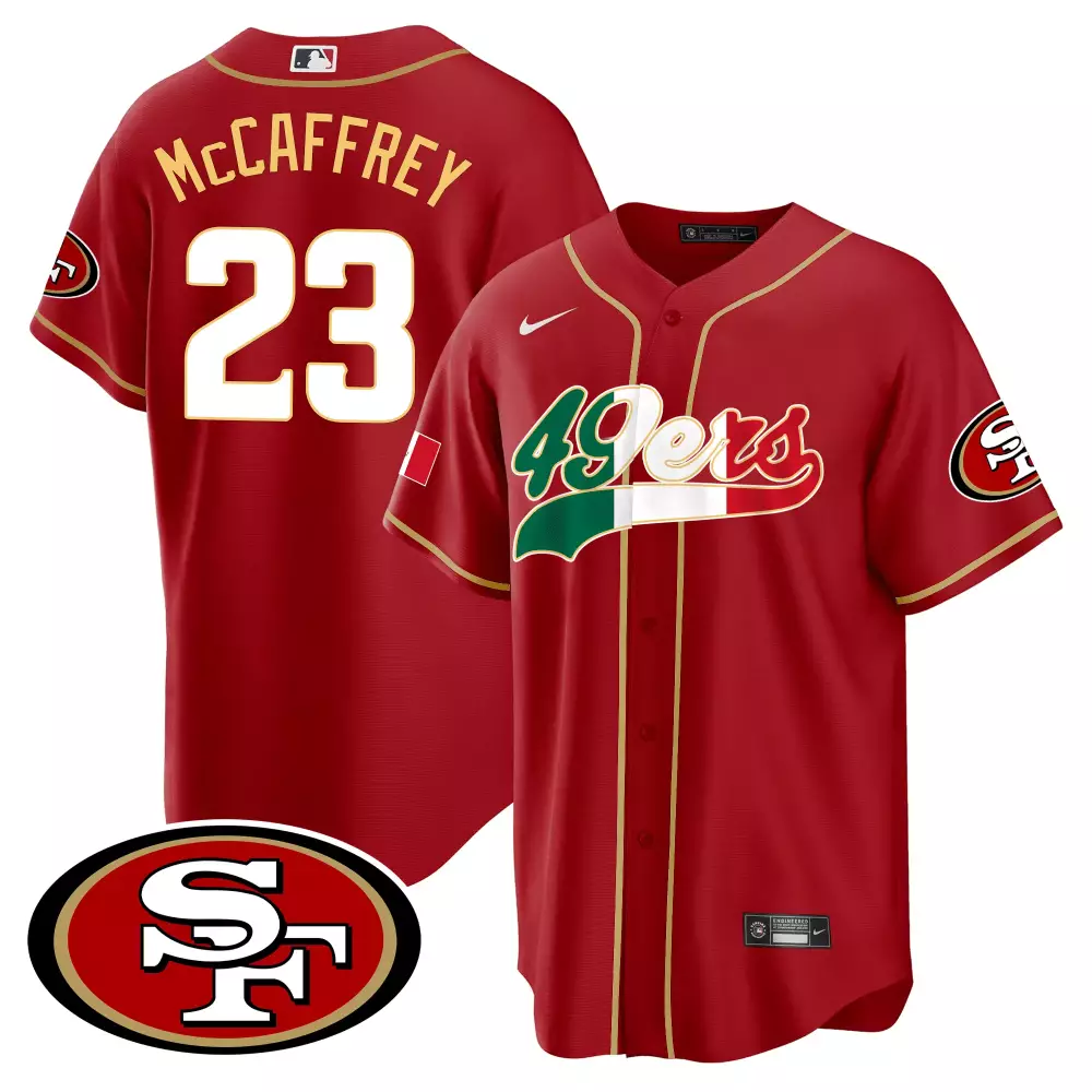 Christian Mccaffrey 23 Jersey Red San Francisco 49ers Italian Flag Men Gold White