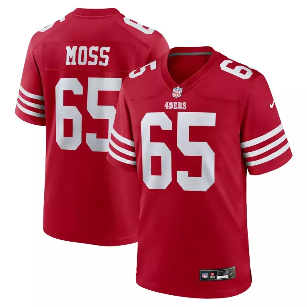Randy Moss 65 49ERS Jersey Red Men White Game
