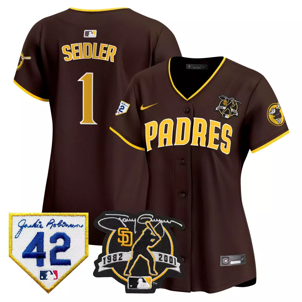 Peter Seidler 1 San Diego Padres Jersey Brown Tony Gwynn 1982-2001 Jackie Robinson 42 2001