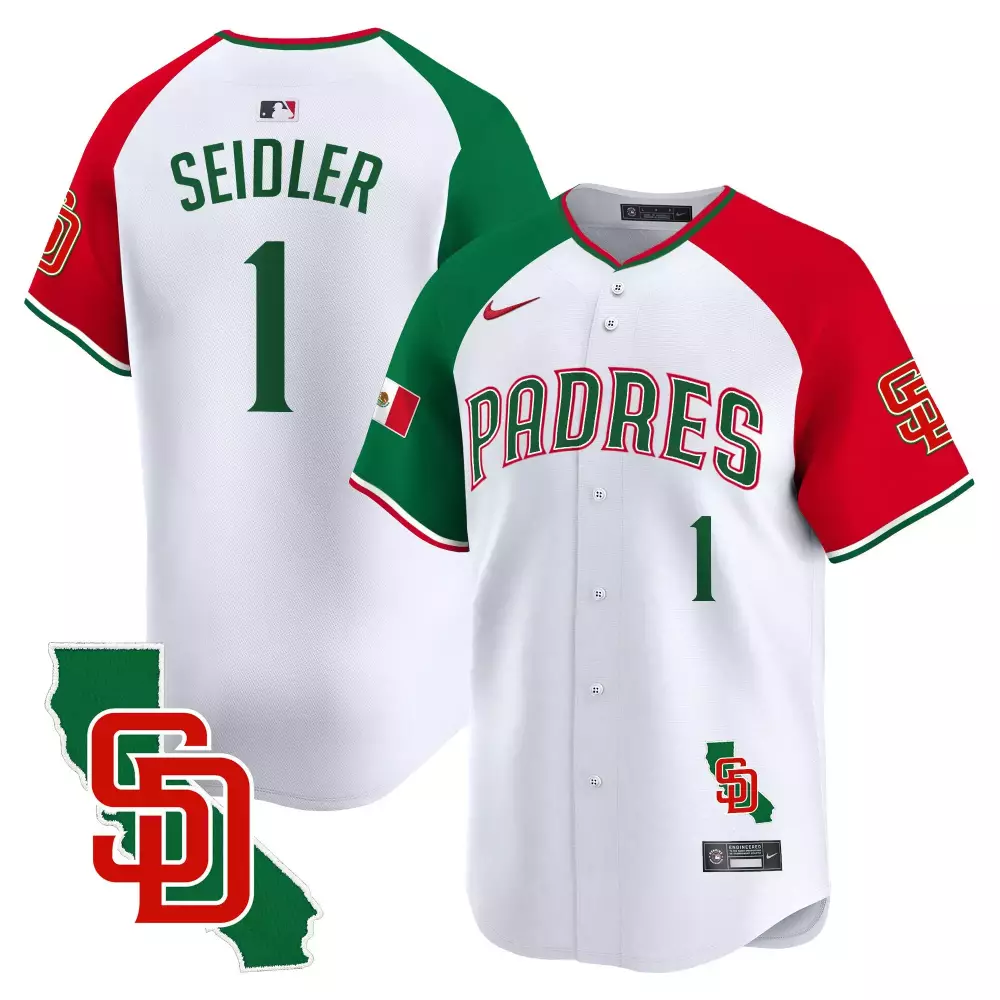 Peter Seidler 1 Padres Jersey White Mexican Heritage Mexico Flag Men Split Design