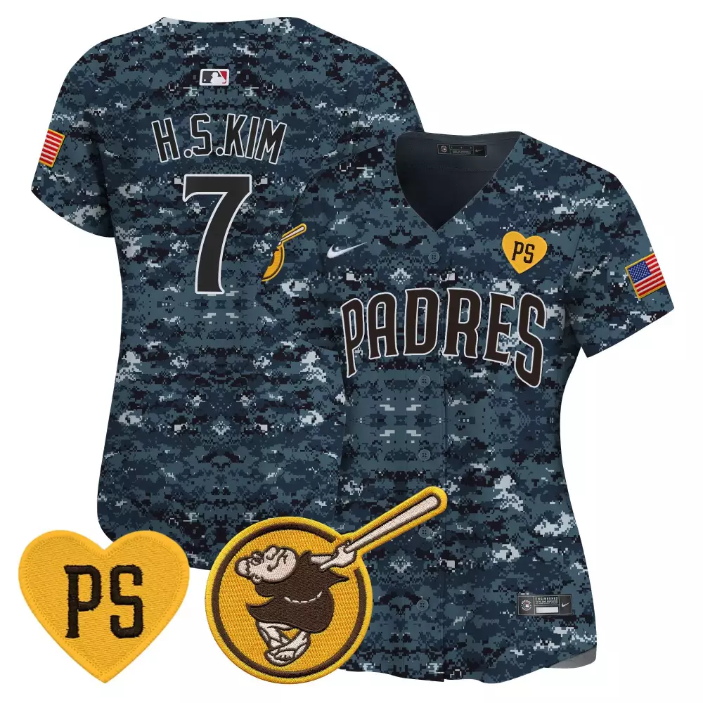 Haseong Kim 7 Padres Jersey Navy Blue Military Appreciation USA Flag Ps Heart Men