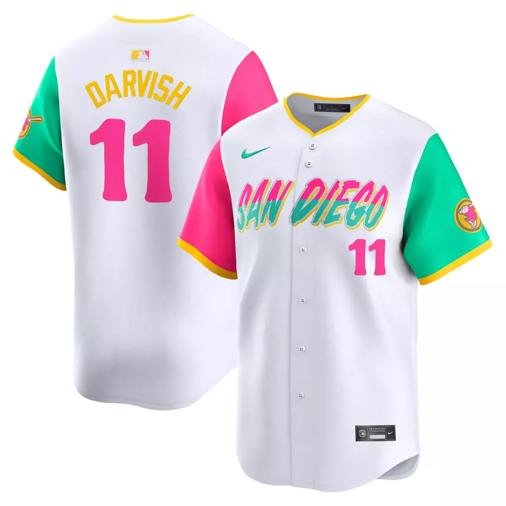 Yu Darvish 11 San Diego Padres Jersey White Team Men Split Design Pink Teal Yellow