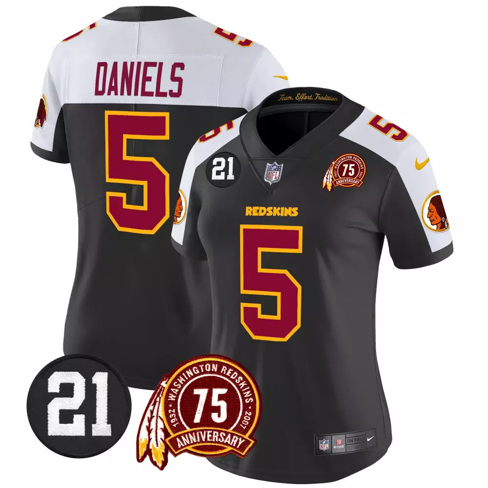 Jayden Daniels 5 Jersey Charcoal Washington Redskins 75th Anniversary Women Fitted