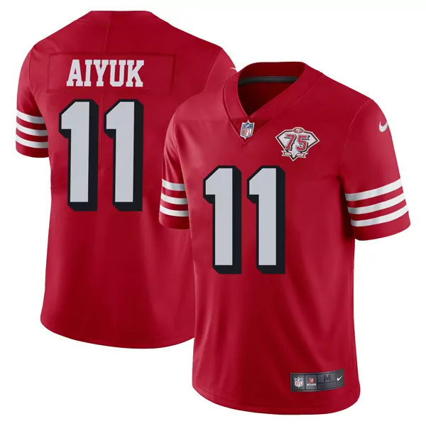 Brandon Aiyuk 11 Jersey Red San Francisco 49ers 75th Anniversary Men White Black