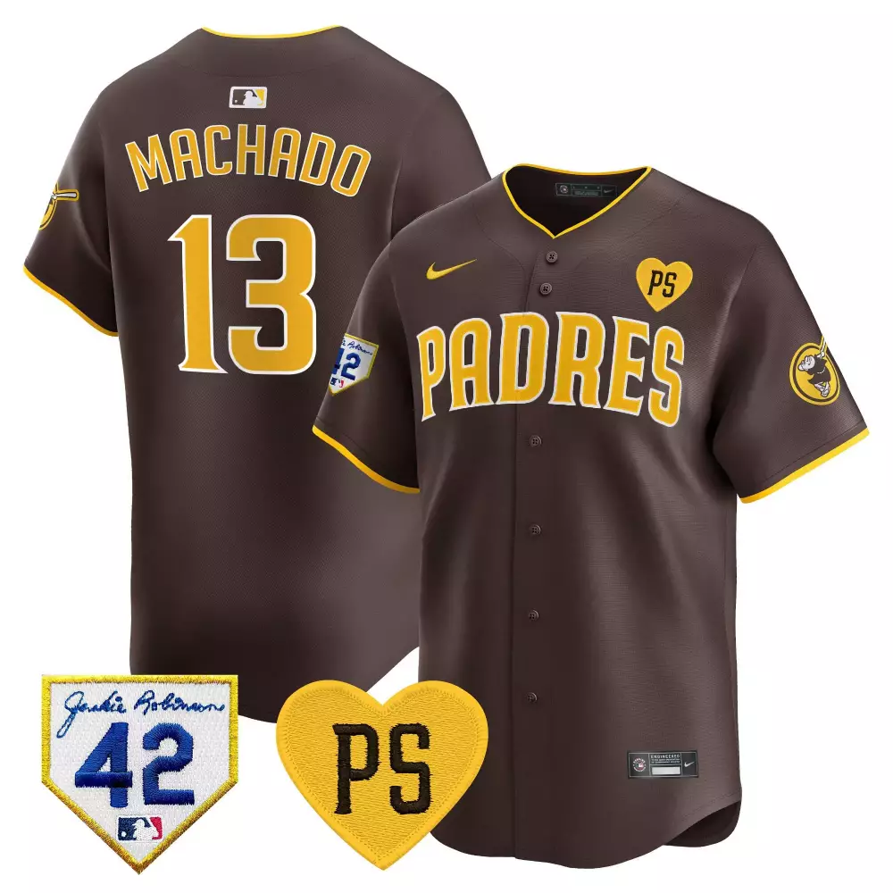 Manny Machado 13 Padres Jersey Brown Jackie Robinson 42 Ps Heart Men Yellow Vapor
